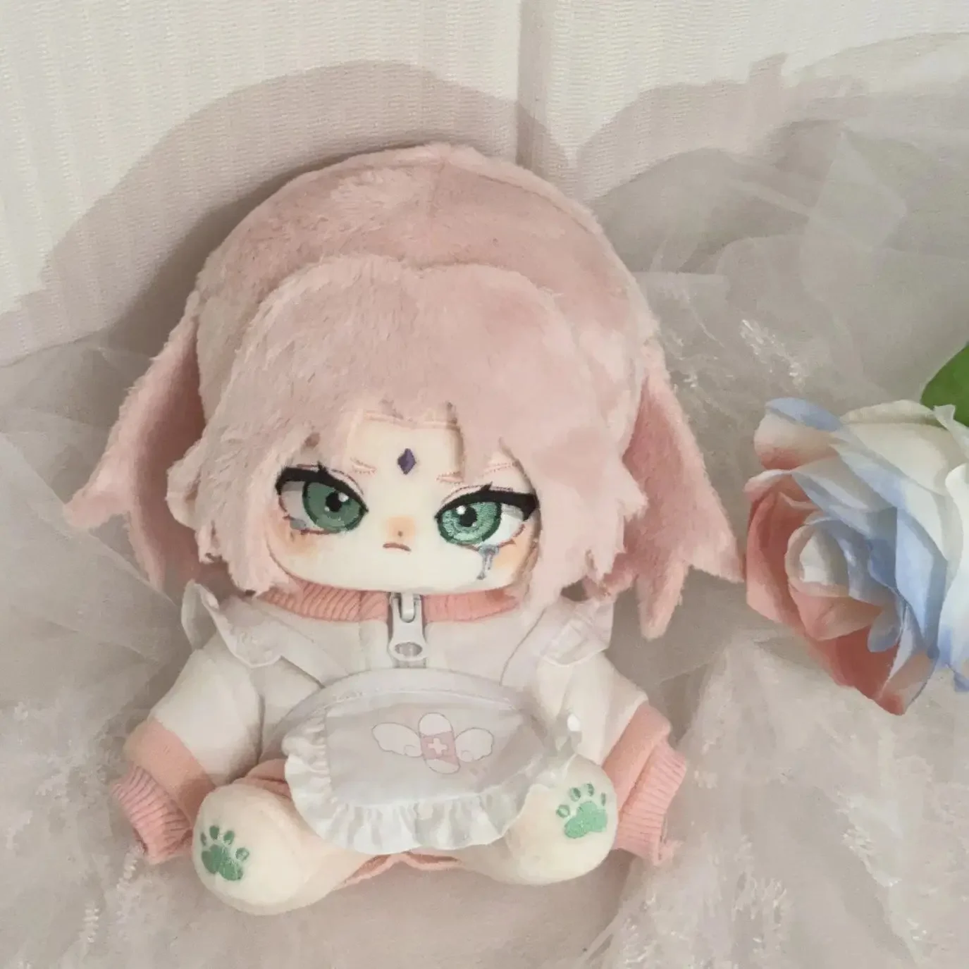 Anime Kawaii Pink Hiar Girl Cosplay Plush Stuffed Doll Body Cartoon Dress Up Plushie Toy Figures Xmas Gift 20cm