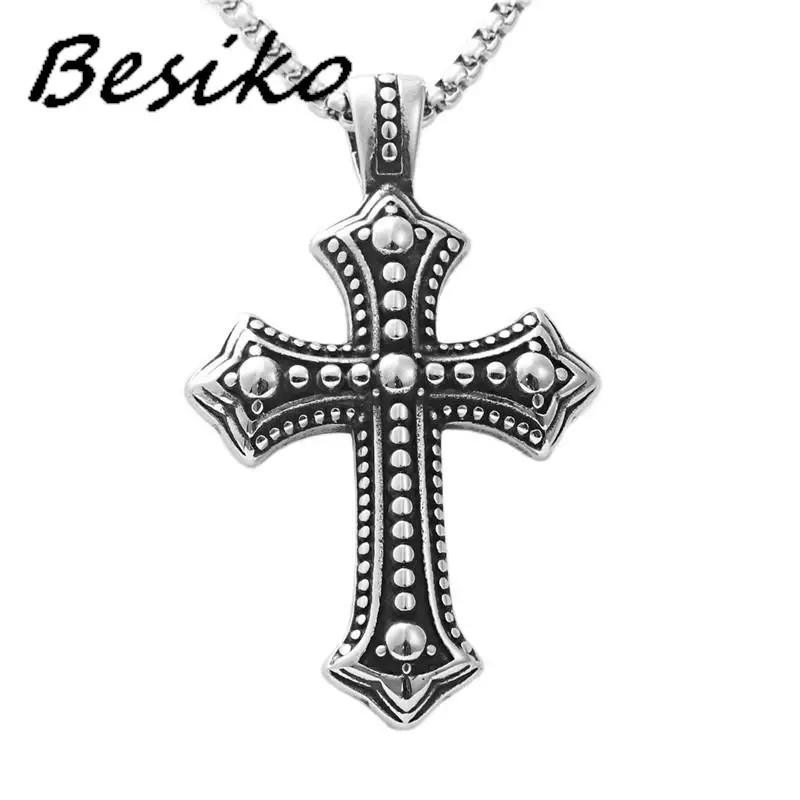 

Besiko Retro Punk Black Cross Stainless Steel Pendant Necklace For Men Trendy Hip Hop Christian Amulet Jewelry Gift Wholesale