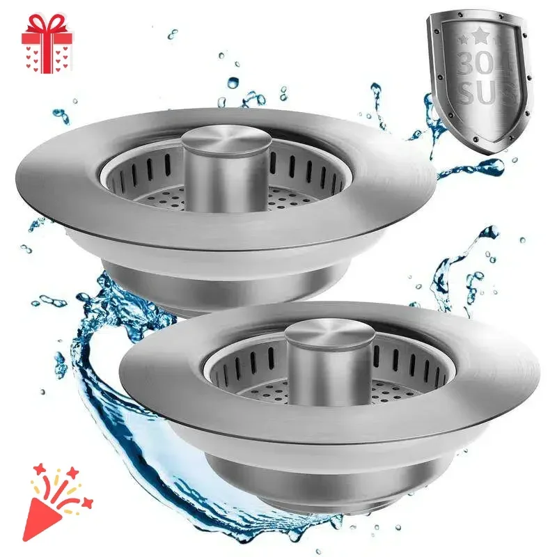 

3-in-1 Sink Drain Filter Strainer - 304 Steel Upgraded Plug Fast Drain US Fit