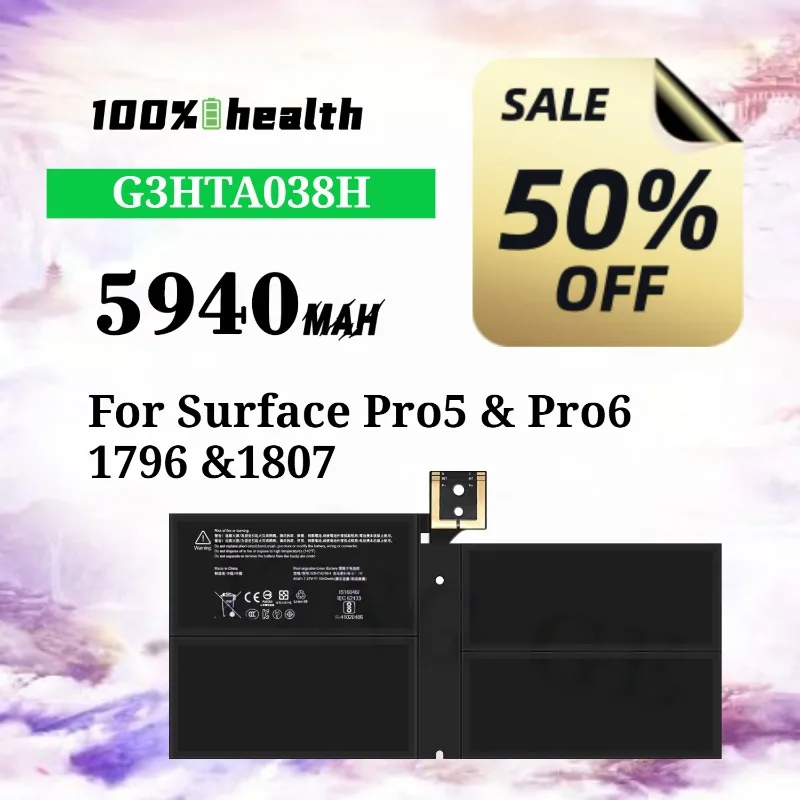 

G3HTA038H 5940mAh Laptop Battery for Microsoft Surface Pro 5/Pro 6/1796/1807 Lithium Rechargeable Battery