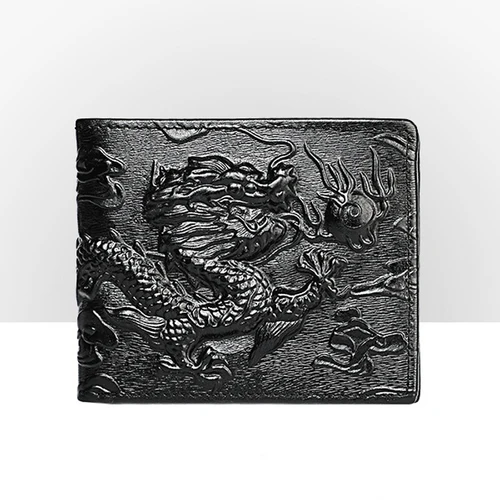 Cartera corta de cuero genuino de alta calidad, tarjetero estilo dragón 3D, Bolso pequeño plegable Vintage 2024 para hombre, monederos de regalo para hombre