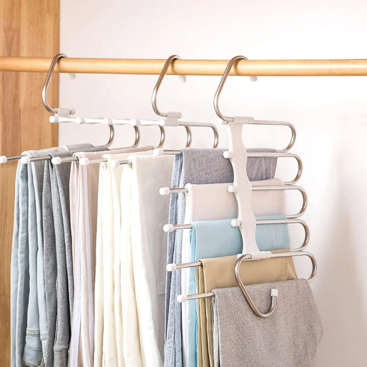 

Upgrade Azeroth Pants Hangers 4 Pack Space Saving S-Type Stainless Steel Clothes Pants Hangers,Anti-Slip Design