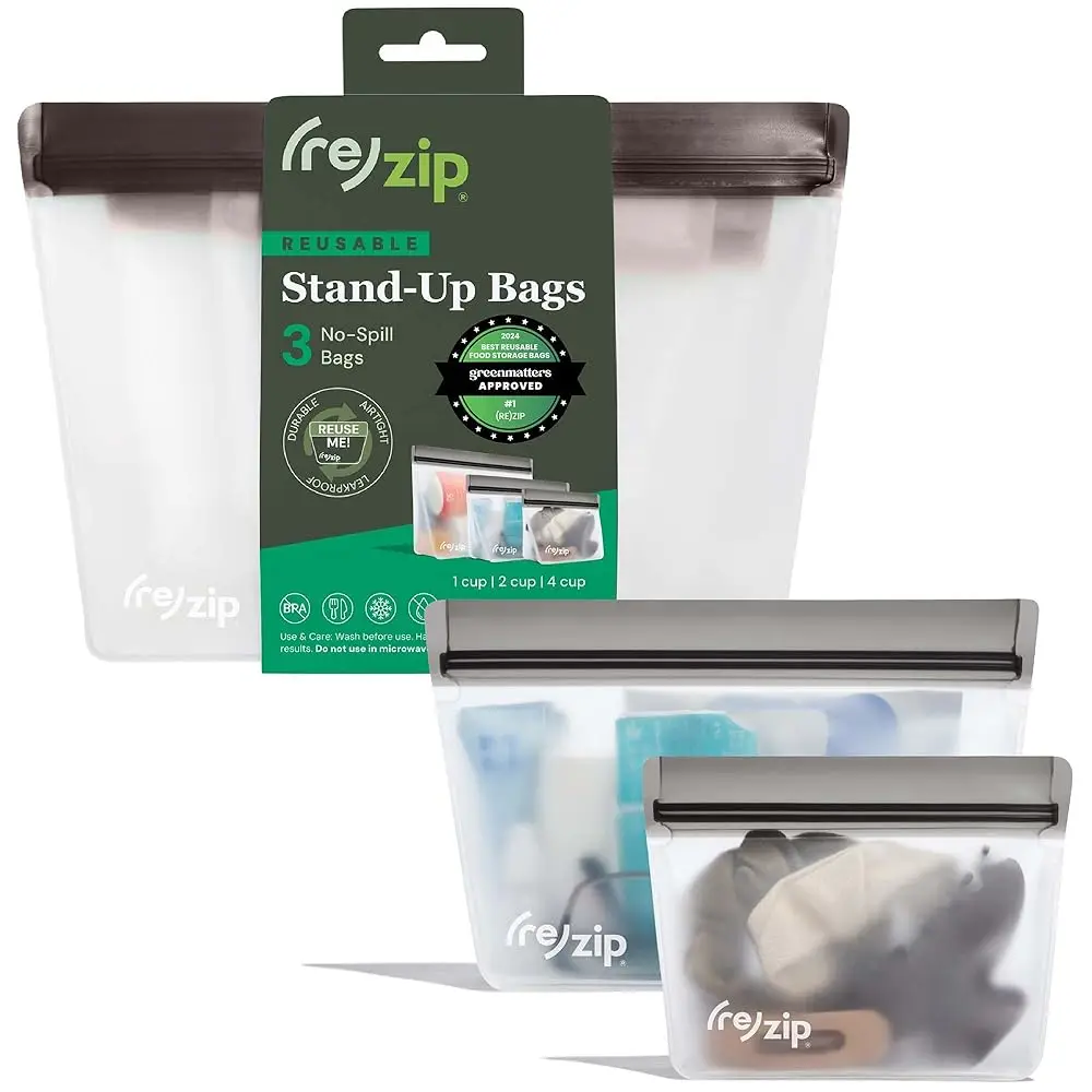 Envío Gratis Envío Gratis(re) Kit de bolsas reutilizables de 3 piezas con cierre zip | Libre de BPA, apto para alimentos, a prueba de fugas, ideal para viajes, apto para congelar