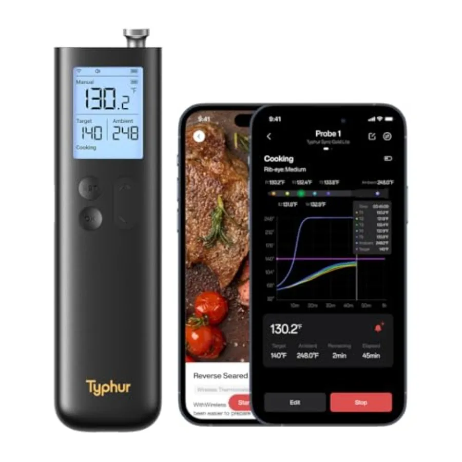 

Беспроводной термометр для мяса Sync Gold с улучшенным сигналом Wi-Fi (до 10 раз сильнее) и стабильностью, неограниченный радиус действия, 6 датчиков, Bluetooth
