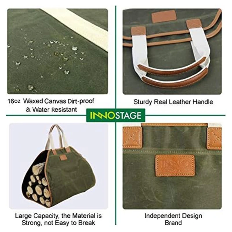 Canvas Log Carrier Bag,Durable Wood Tote,Fireplace Stove Parts ,Firewood Holder With Handles For Camping Armygreen