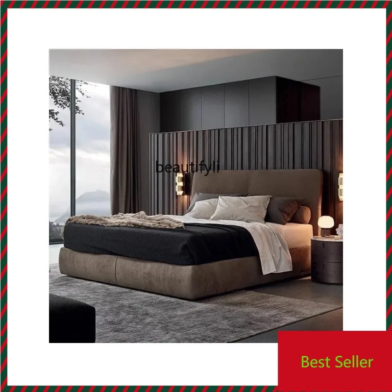 

QQ132 Italian Minimalist Fabric Bed Simple Modern High-End Cotton and Linen Fabric Double Bed Light Luxury Master Bedroom Edging