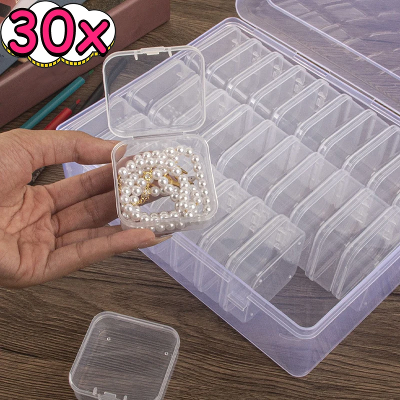 

30pcs Plastic Transparent Dustproof Small Square Box Jewelry Storage Box Household Classification Miscellaneous Storage Box