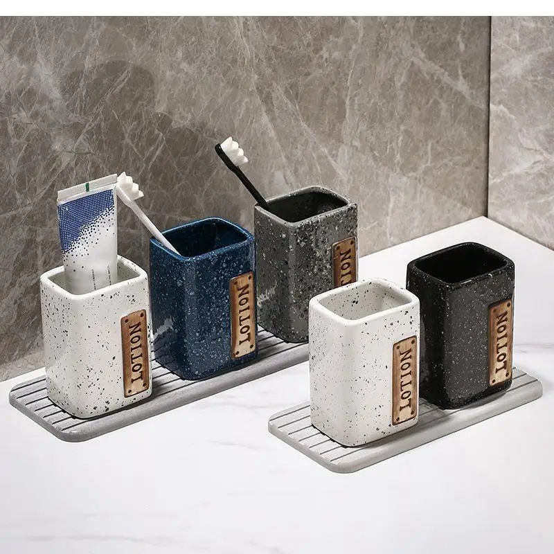 Bathroom Storage,Toothbrush Cup,Vintage Ink Dots, Ceramics, Soap Dispensers, Toothbrush Holders, Boxes,Bathing Supplies
