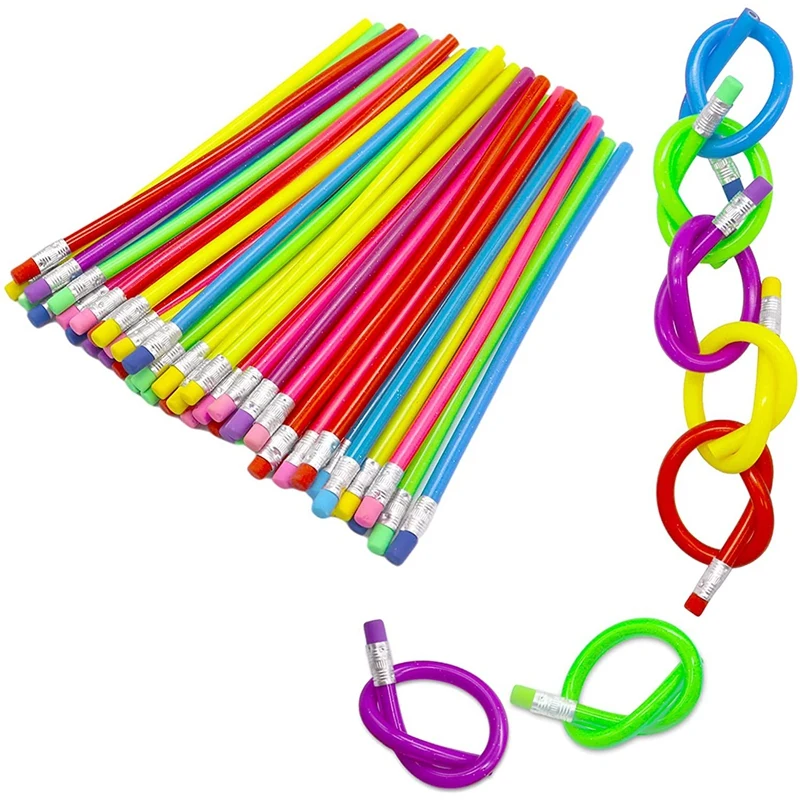 

48 Pcs 7 Inch Flexible Soft Pencil,Soft Cool Fun Pencil With Erasers,Soft Pencil For Children Or Students