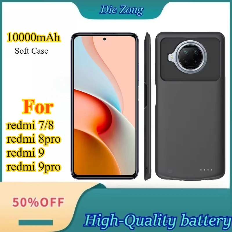 New Soft Phone Case Backup Battery Charger Case Fast Charging Power Bank 10000mAh for Redmi Note 7/8/8 Pro/9/9 Pro