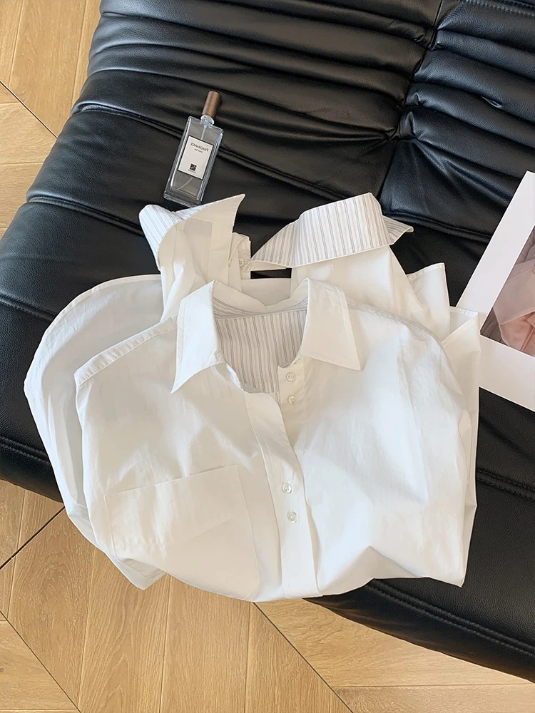 Faionable gestreepte lange Sve irt losse pasvorm kraag ex zomer irt Sli bovenkleding voor mannen en vrouwen