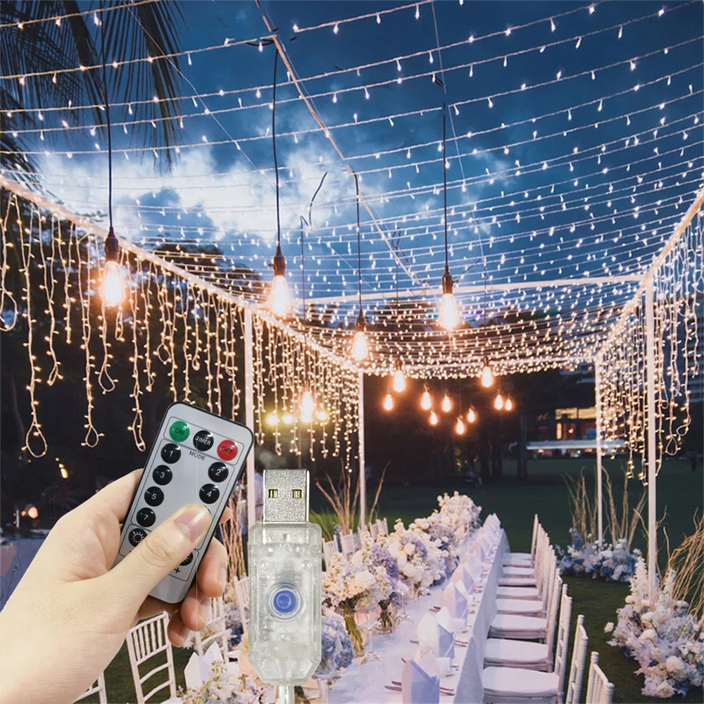 

8 Mode LED Party Wedding Fairy String Light 3/4/6M Outdoor Garden Light Christmas Decor USB Curtain Light Home Window Decoration
