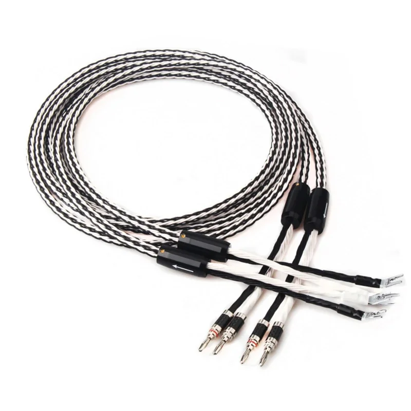 

Pair Speaker Wire 8TC Crystal Copper HiFi Audio Amplifier Horn Cable Banana & Spade Plug