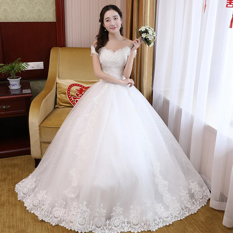 2023 Simple Princess Wedding Dresses Sleeveless Embroidered Off The Shoulder Lace Ball Gown Bridal Dress Robe De Mariee