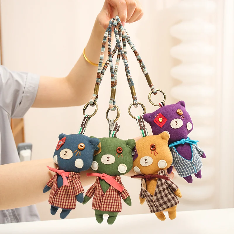

Handmade Cloth Bear Keychai Mini Fabric Bear Doll Pendan Bag Ornament Lovely Animal Key Ring Gift Fof Girls Daily Decor