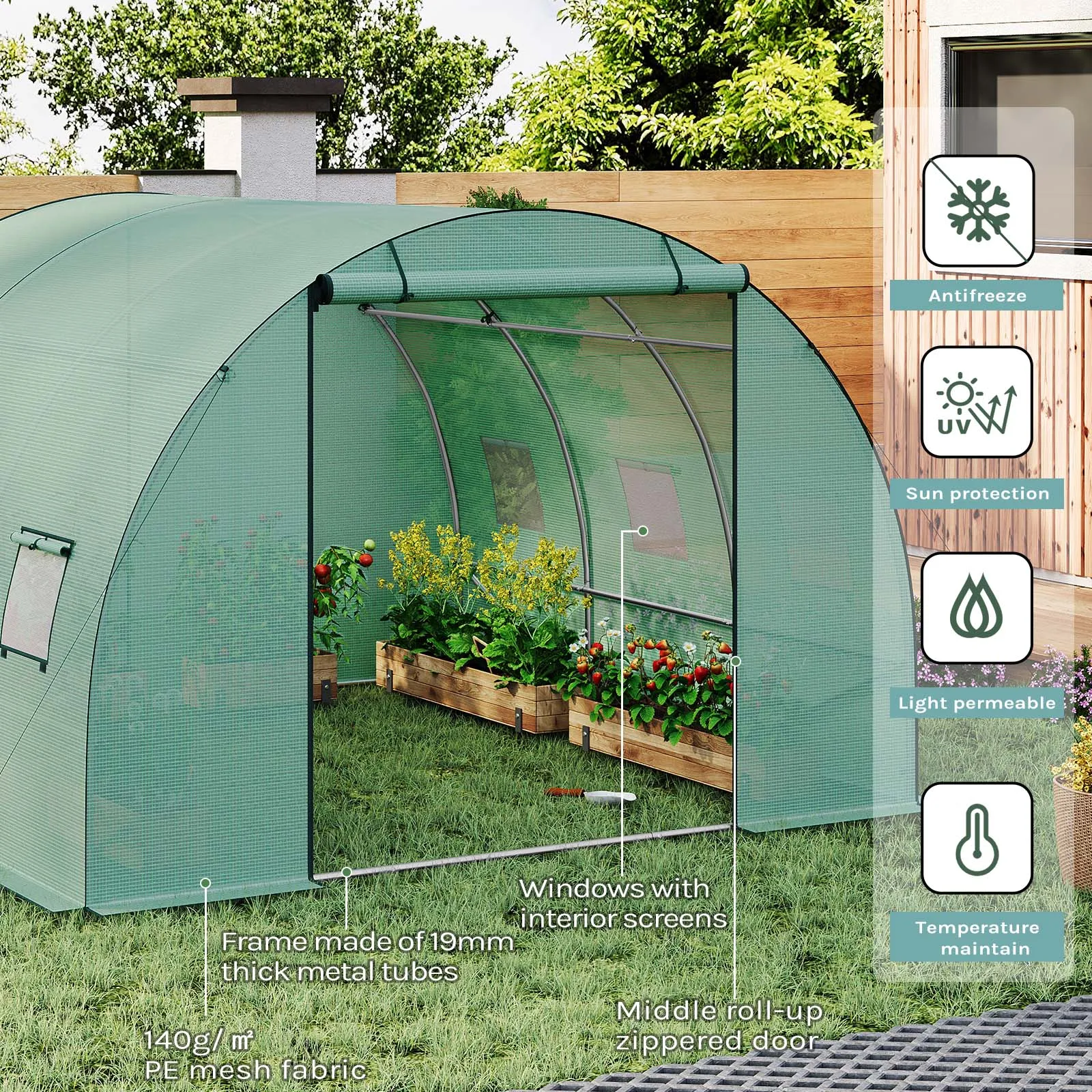 Walk-in Tunnel Greenhouse Winter Foil Greenhouse with Door 6 Windows   Plant Tomato Vegetables Tent Freeze-proof Warm Room Cover