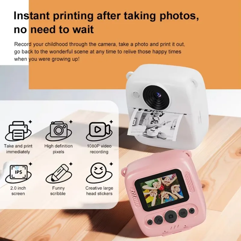 子供用インスタントプリントデジタルカメラセット,1080p,2.0インチ画面,ズーム,ビデオ,写真,誕生日,フェスティバルギフト,おもちゃ,子供用