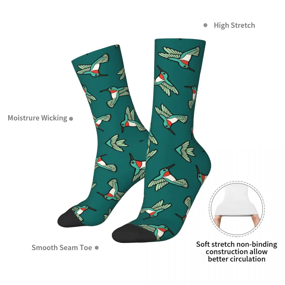 Hummingbird Pattern Socks Harajuku High Quality Stockings All Season Long Socks Accessories for Man's Woman's Gifts