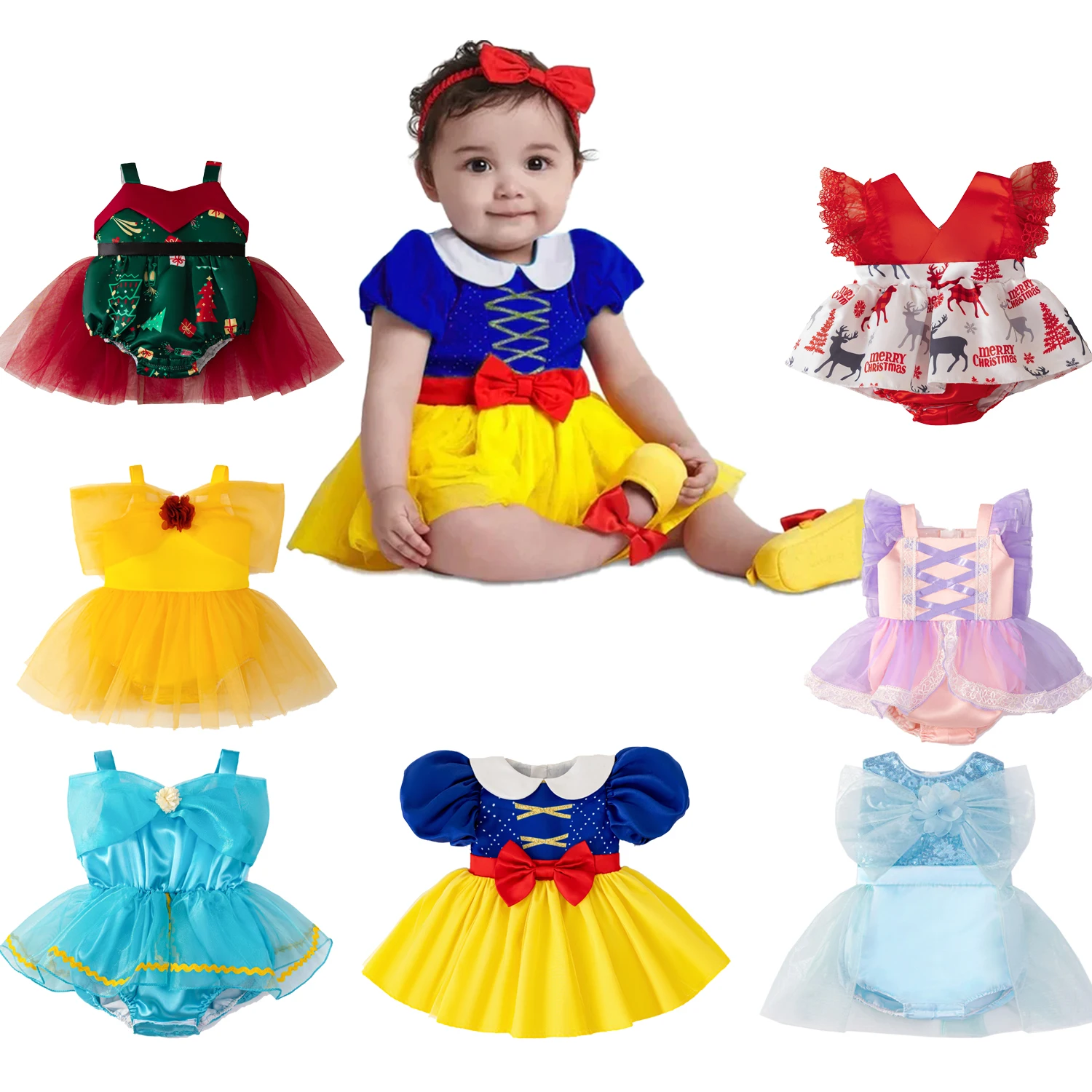 Rapunzel Snow White Princess Girls Party Dress Beauty Beast Ice Queen Carnival Christmas Costumes Birthday Wedding Kids Clothing