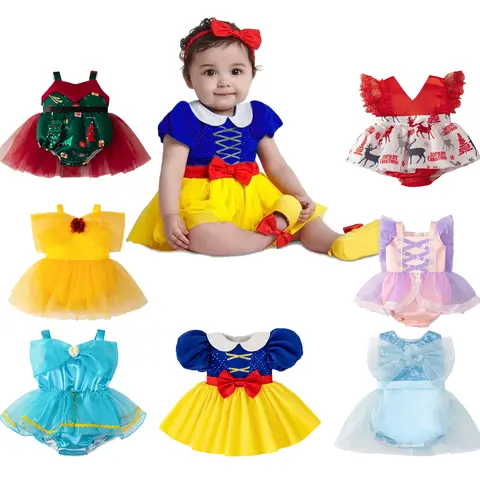 Rapunzel Snow White Princess Girls Party Dress Beauty Beast Ice Queen Carnival Christmas Costumes Birthday Wedding Kids Clothing
