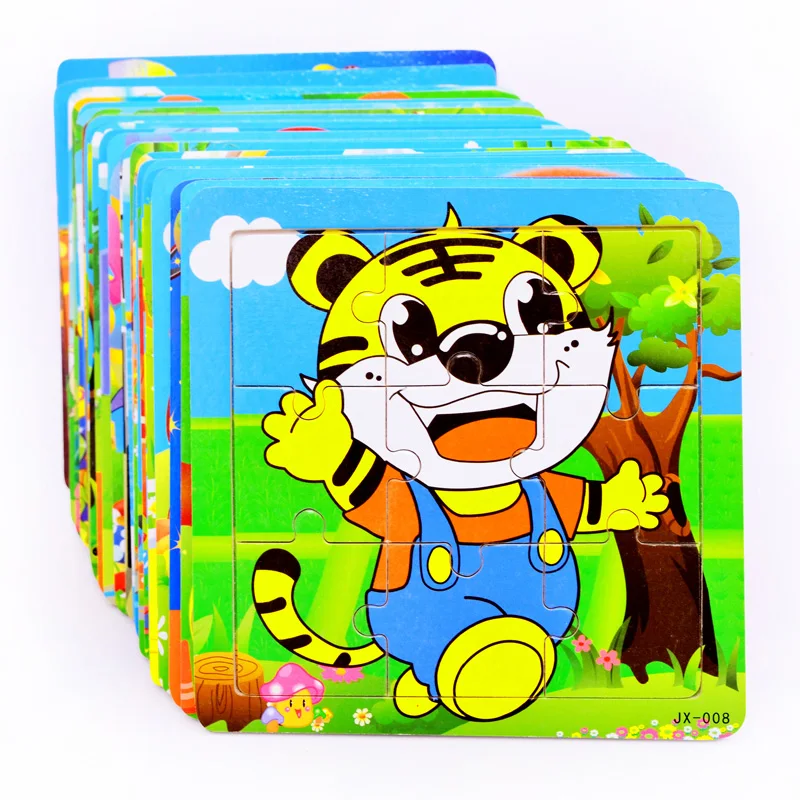 

New 9Pieces Toddler Montessori Educational Toys Wooden 3D Puzzles Animal Vehicle Cartoon Jigsaw Game for Kids Learning Preschool