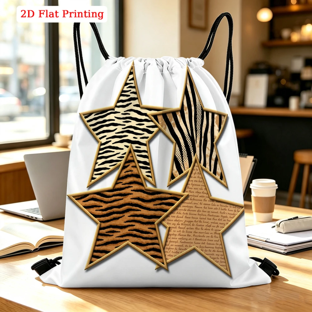 Star Animal Print Pattern Design Drawstring Backpack, Travel Shoe Bag, Fitness Sports Backpack, Travel Outdoor Drawstring Bag