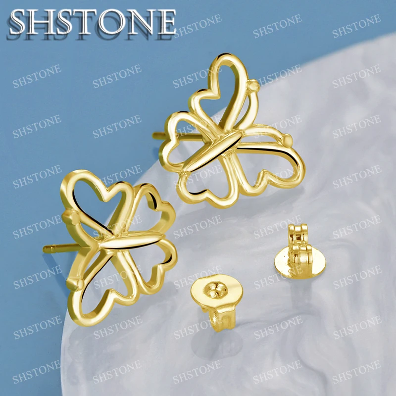 SHSTONE 18K Gold Hollow Butterfly Earrings For Women Party Wedding Banquet Fashion Jewelry 925 Sterling Silver Hoop Earring Gift