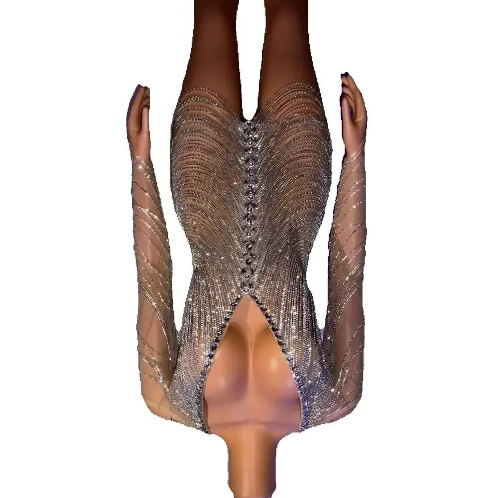 Vestido corto con cadenas de diamantes de imitación para mujer, vestido Sexy para cumpleaños, boda, noche, graduación, celebración, ropa de escenario