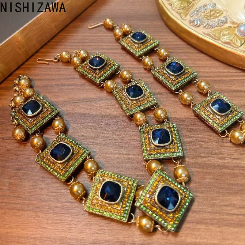 

NISHIZAWA браслеты с кристаллами и жемчугом, женские геометрические контрастные цвета, винтажные украшения, дворцовый стиль, модные браслеты Mujer
