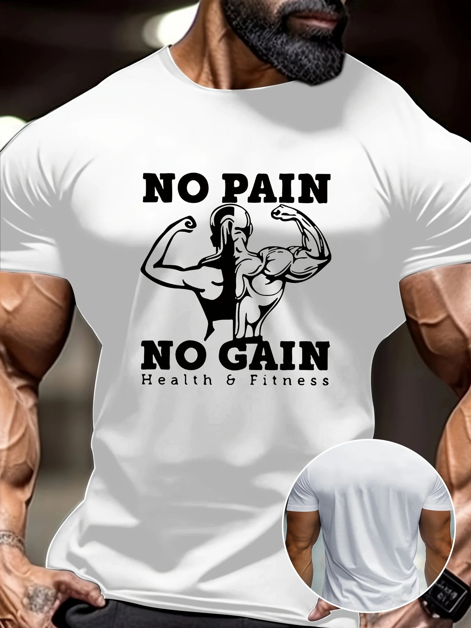 

Men'S Trendy Graphic T-Shirt with 'NO PAIN NO CAIN' Print on The Shoulder