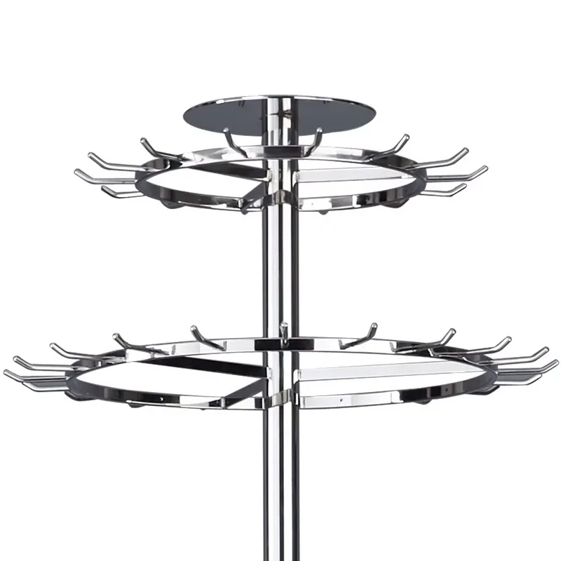 black and white barrel rotating belt rack, shopping mall men's clothing store stainless steel iron belt display rack