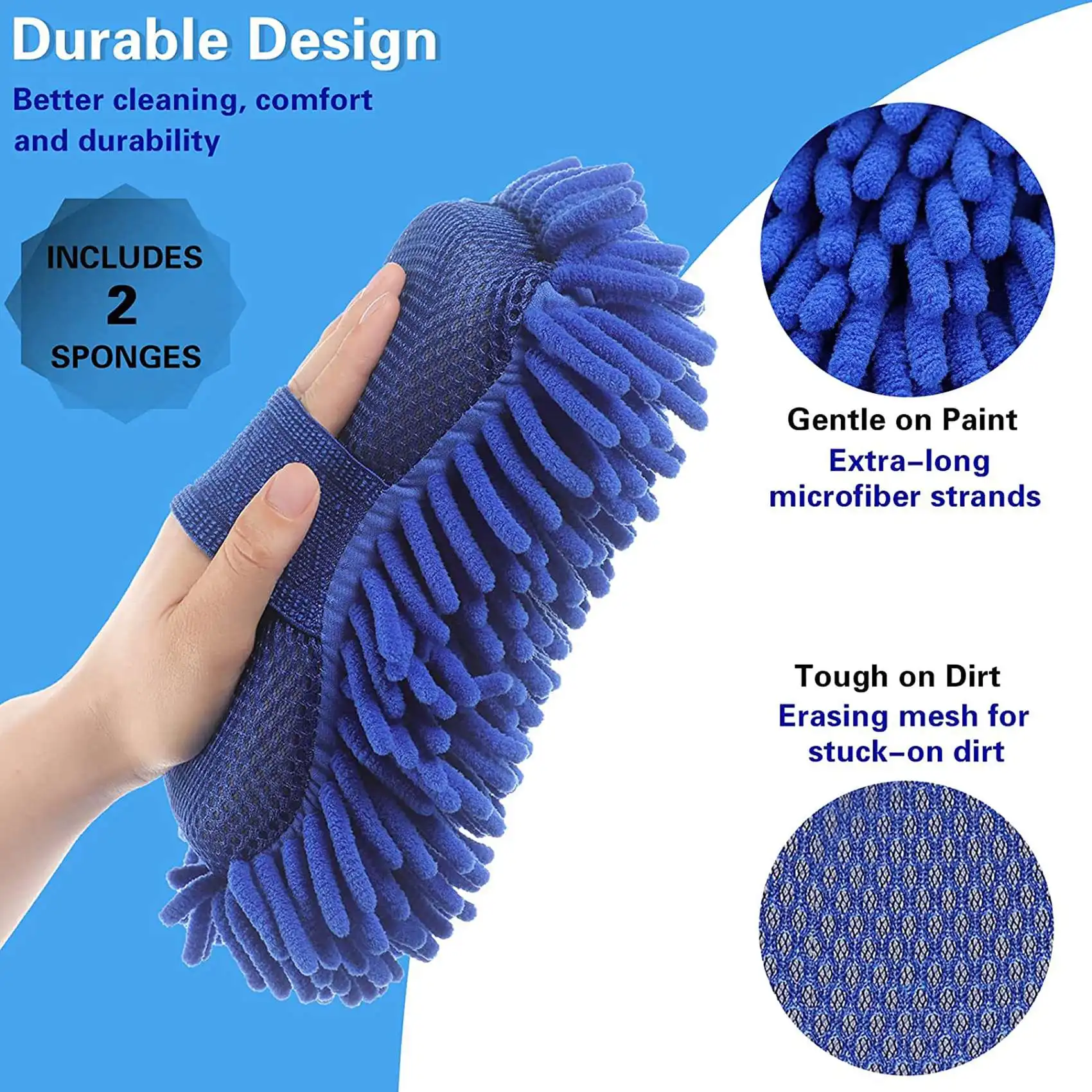 2 Pack Car Wash Cleaning Washing Microfiber Chenille Mitt Auto Glove Window Washing Tool Cleaning Car Wash Glove