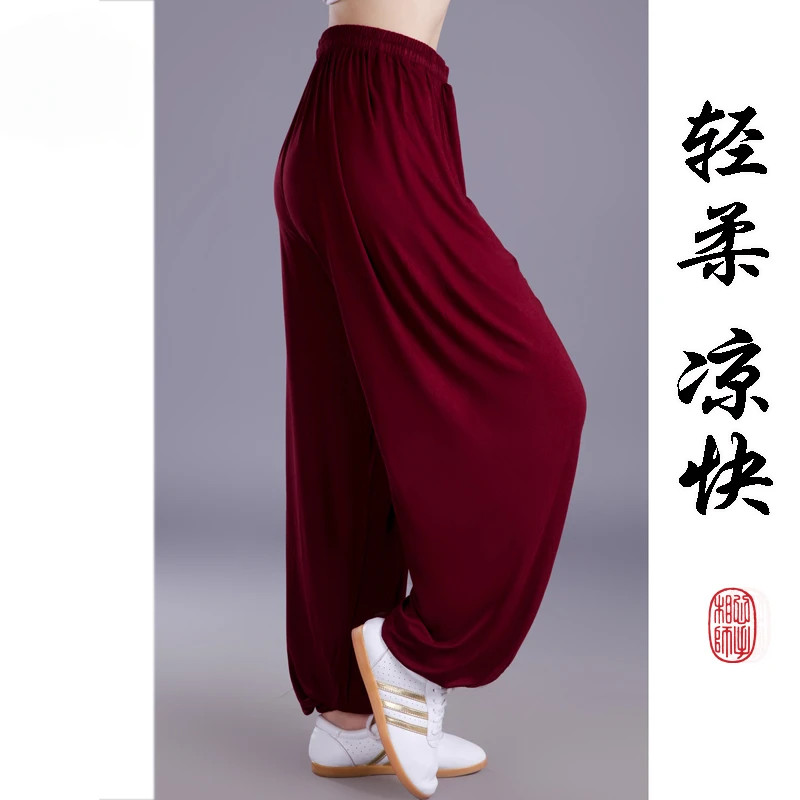 Calça de lanterna solta de Tai Chi, masculina e feminina, exercícios de manhã de verão