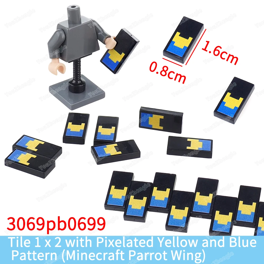 Yellow-Blue Pixelated Printed Pattern Building Block 1x2 Tiles 3069 Parts Assembly MOC Figures Block World Scene Model Gift Toys