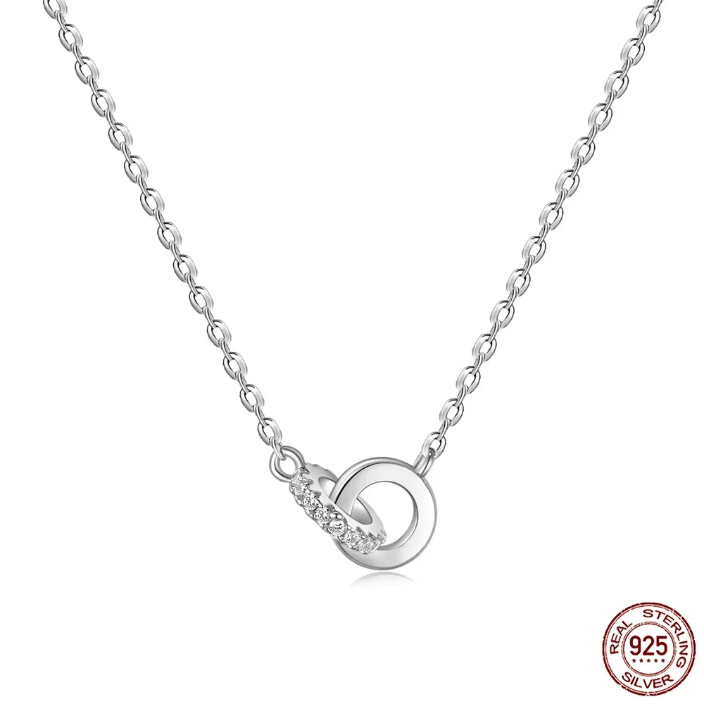 

Trumium Real 925 Sterling Silver Necklace for Women Interlocking Circle Pendant Solidarity Simple Dainty Jewelry Gifts for Women