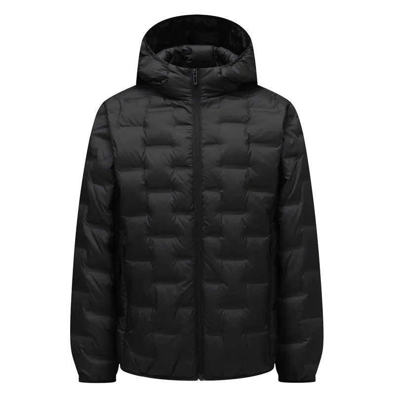 Hooded Casual Coat with Zipper Front and Stand Collar for Men Warm Fitted Mid Length Thick Wrinkle Resistant Autumn Winter