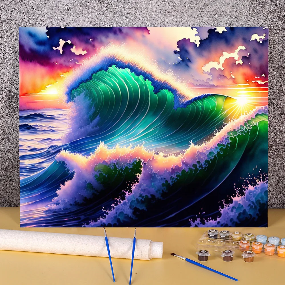 Paint By Numbers Seascape Acrylic Drawing Canvas Oil Painting By Numbers Sunset Sea Wave Landscape Picture For Adults Home Decor