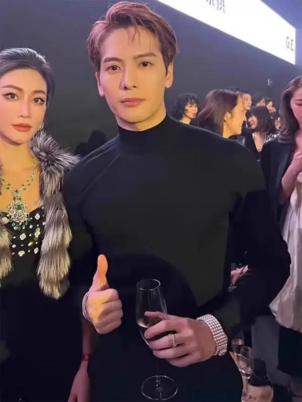 

Мужской длинный вязаный свитер с высоким воротником, облегающий, для ношения под одеждой, базовый топ для осени и зимы, черный