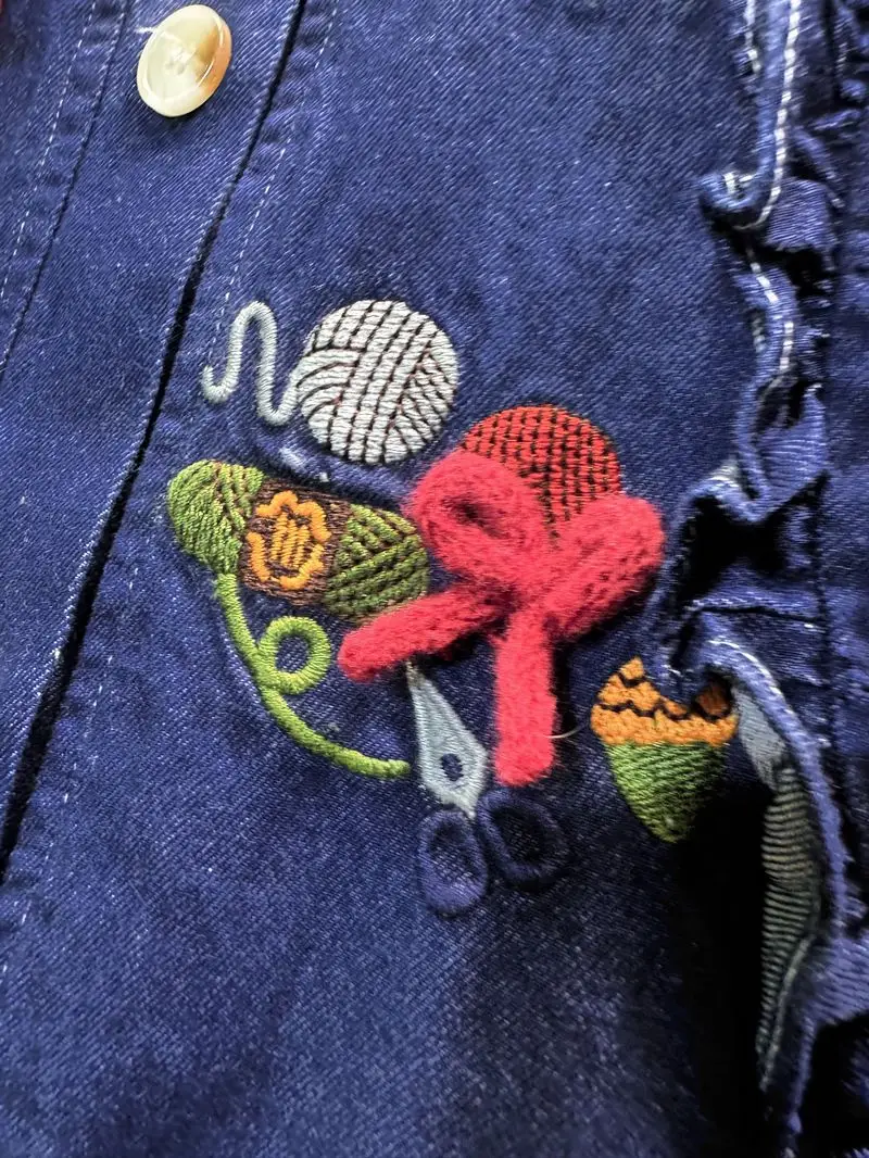 ヴィンテージデニム綿かわいいかわいいフリルレース弓刺繍ルーズベスト女性森ガールレトロシックなゴブリンコアロリータ甘いベスト