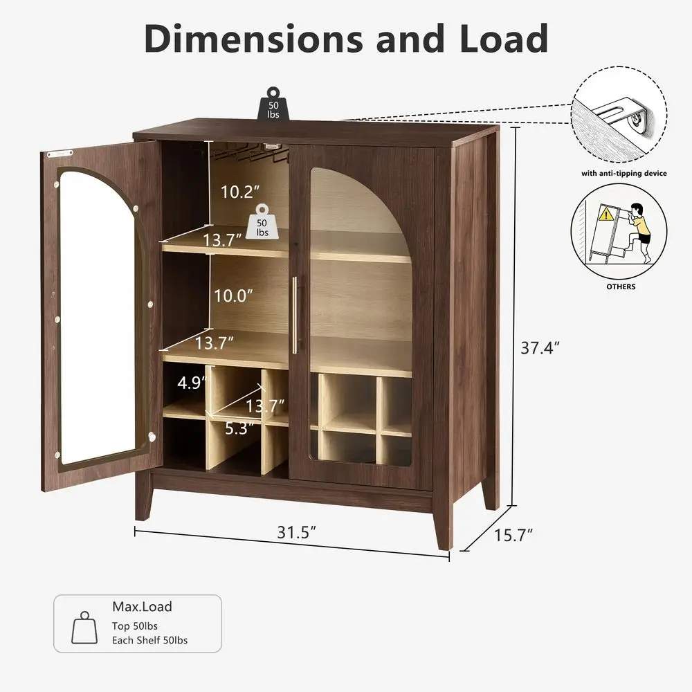 Tall Storage Cabinet Fluted Pantry Cabinets with Glass Doors, Wooden Kitchen Food Cupboard, Adjustable Shelves, Modern Display view 3
