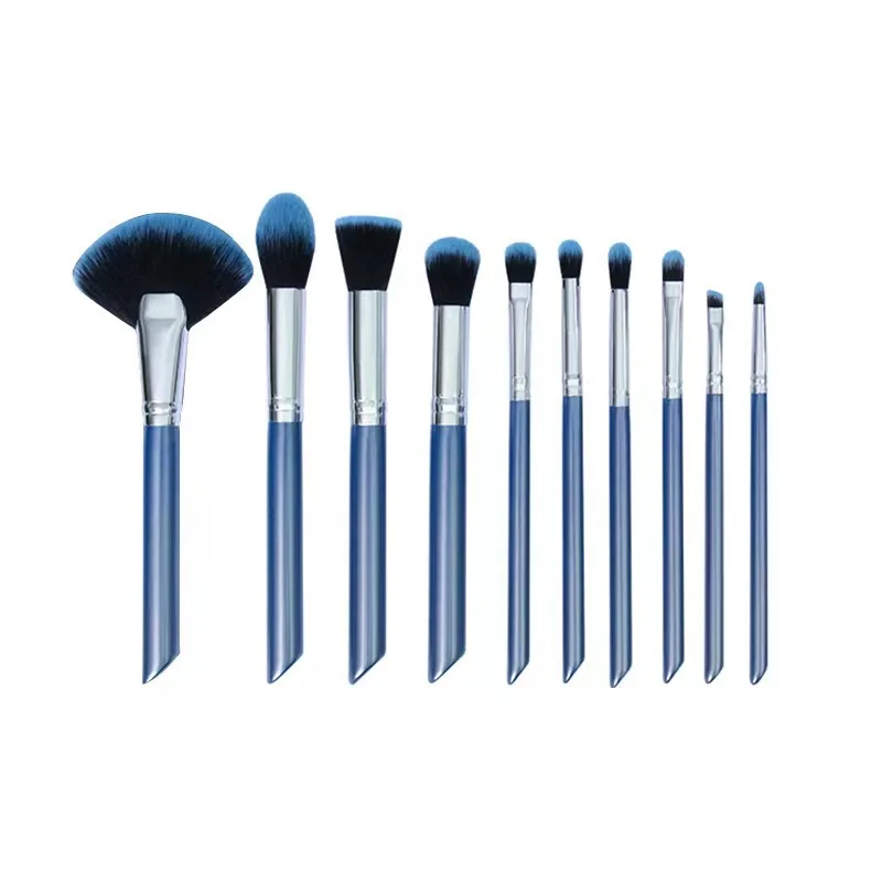 Hot Products 10PCs luxury makeup brush set blue wooden makeup brushes accept custom logo profession vegan makeup brush