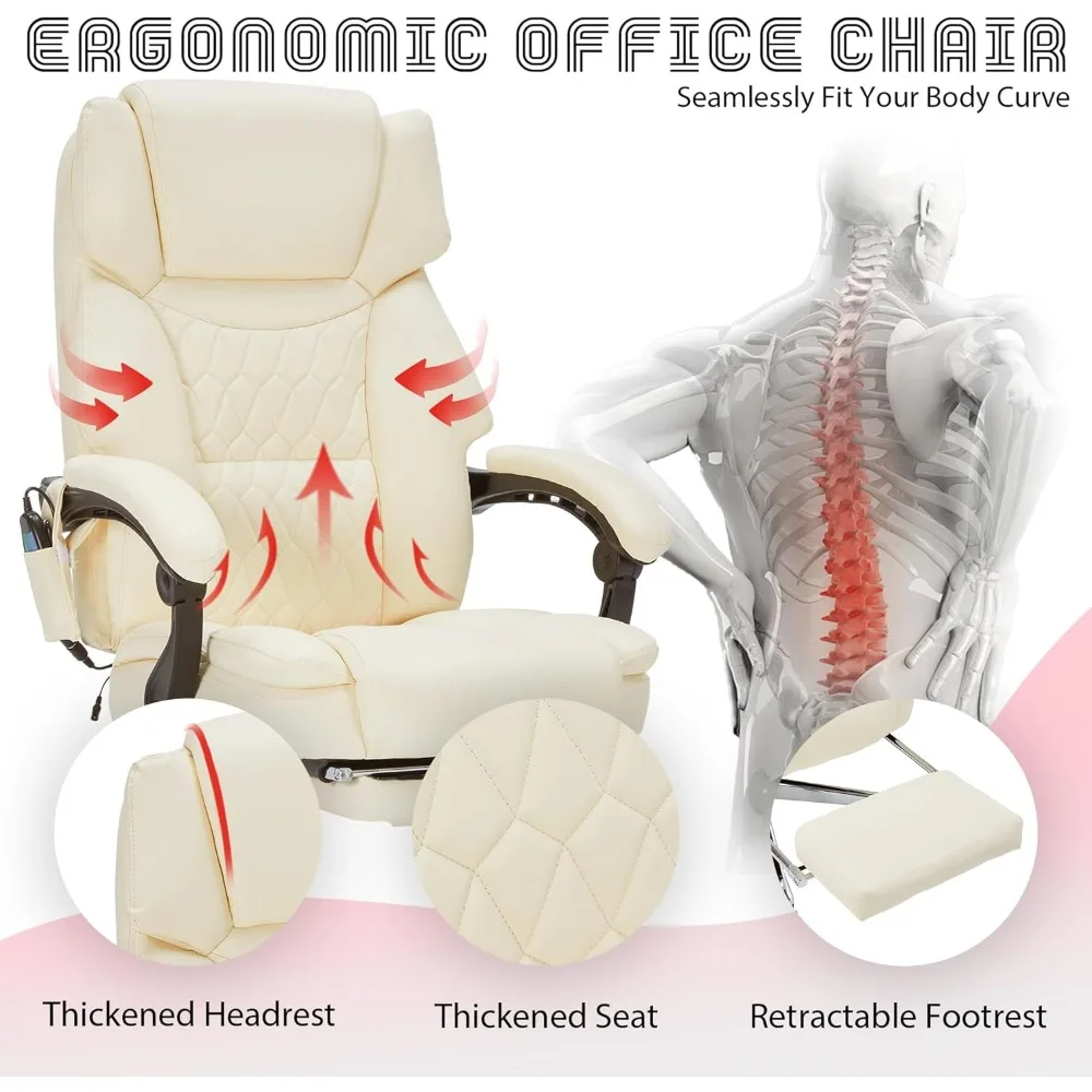 Эргономичное офисное кресло с откидной спинкой и подогревом и вибрацией для тяжелого использования до 400 фунтов