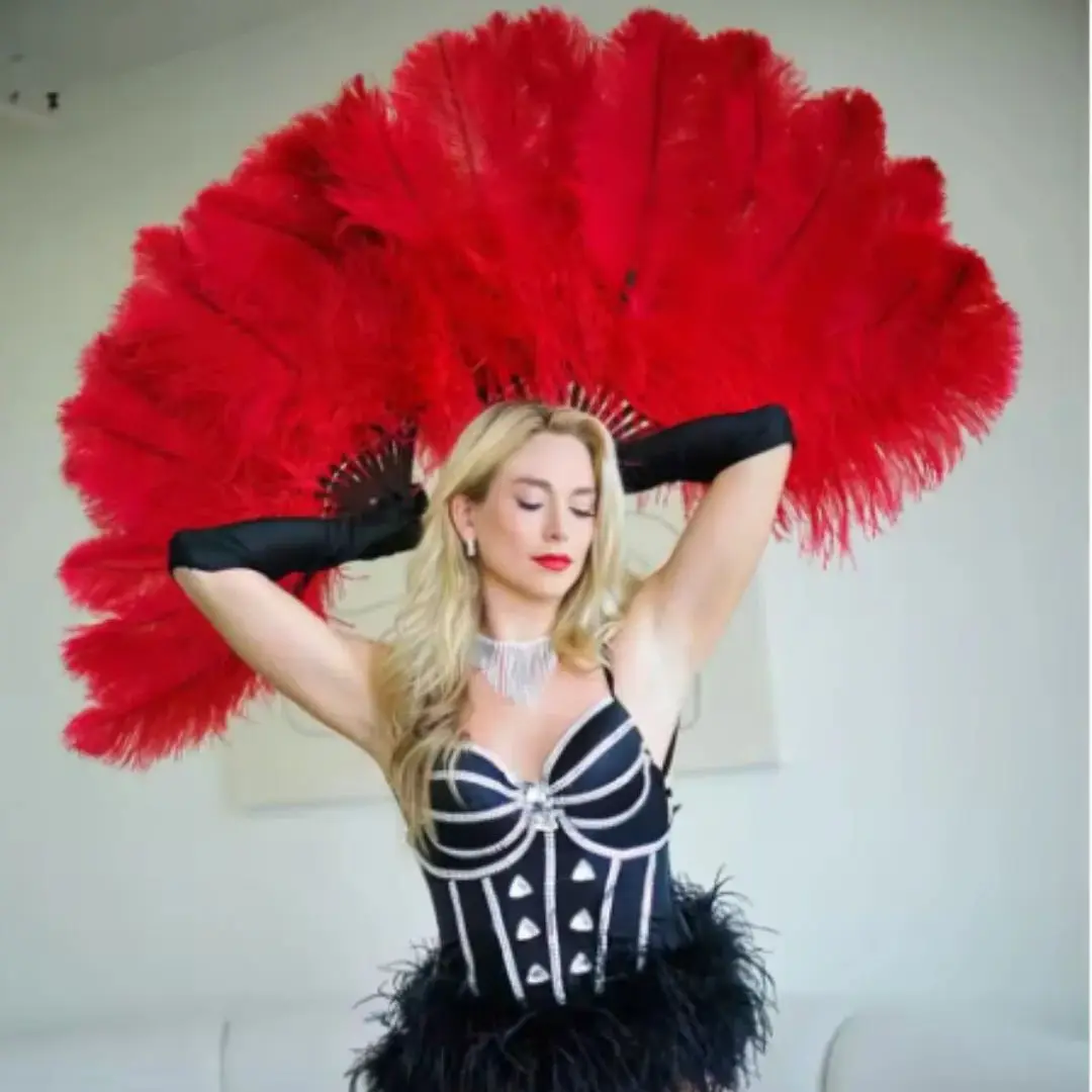 

Ostrich and Marabou Feather Fan Burlesque Showgirl & Boudoir Decorative Feather Fan Dance Party Wedding Props 60/100
