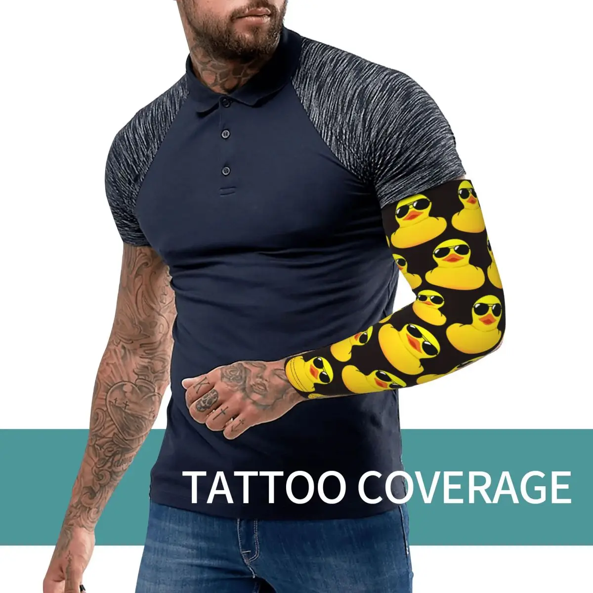 クールなラバーダックアームスリーブ男性女性太陽紫外線保護タトゥーカバーアップスポーツ冷却サイクリング