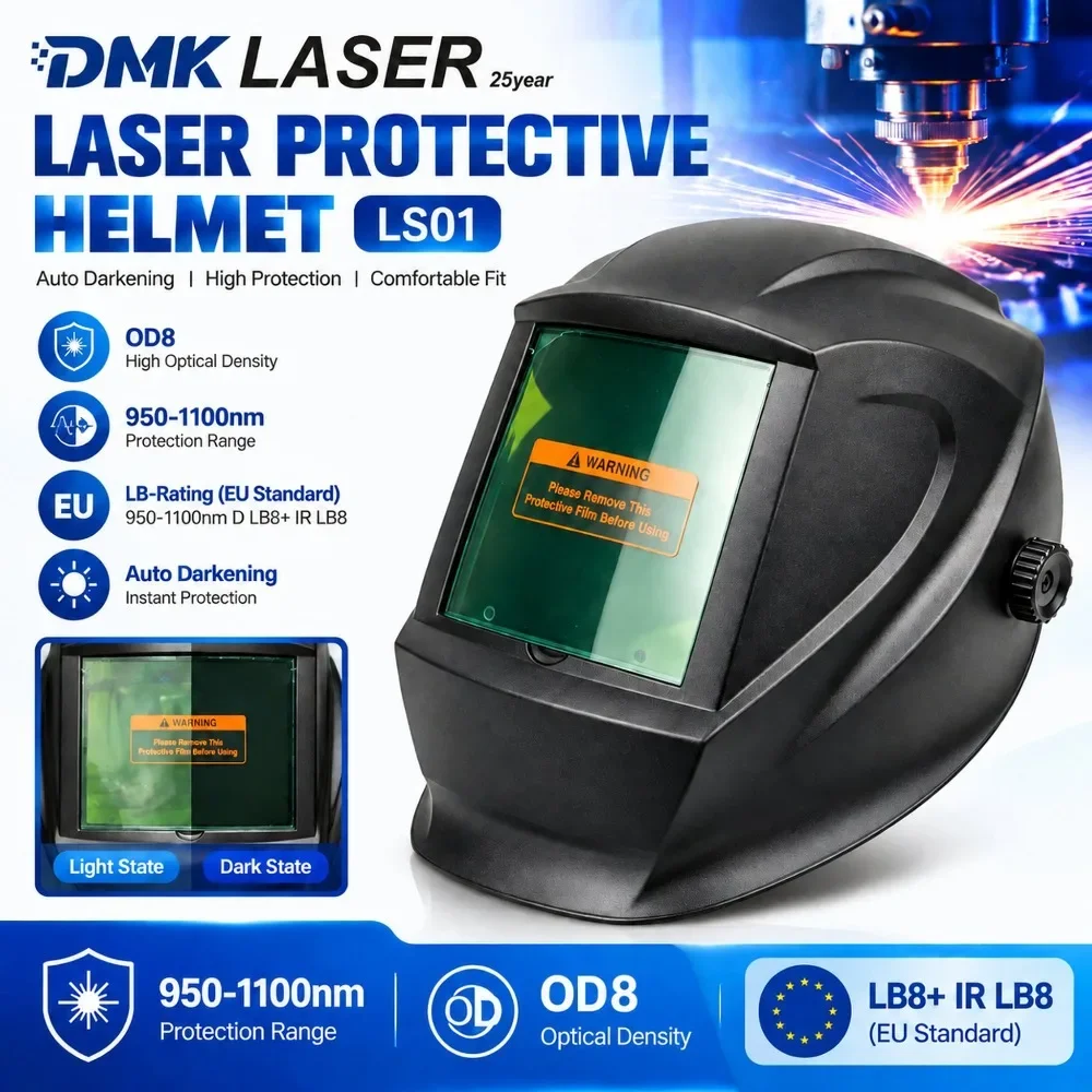 DMK LS01 Auto Darkening Laser Protective Helmet 950-1100nm OD8 Safety Mask Welding/Cutting/Cleaning/Marking Face Shield EN207