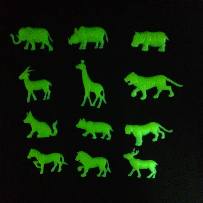 12pcs Luminous Animals Wall Stickers Elephant, Tiger, Horse, Lion and Giraffe Glow in the Dark Fluorescent Stickers