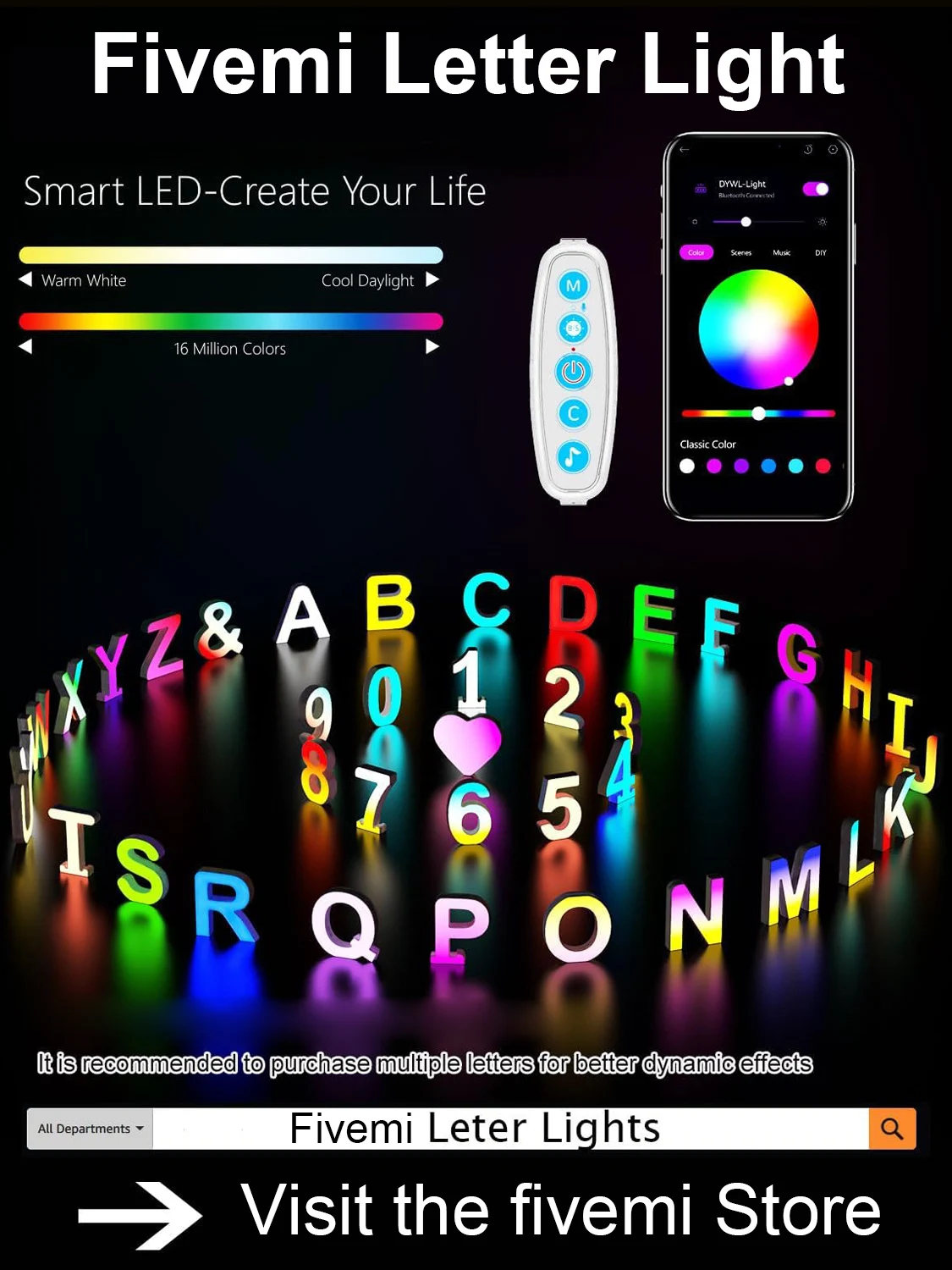 LOVE Alphabet Led Night Lights Letter Colorful Smart APP DIY Music Sync Letter Sign Light Wedding Game Room Home Bar Decor Gift