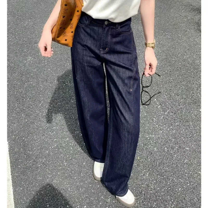 ارتفاع الخصر واسعة الساق الجينز الخريف التخسيس السراويل أزياء تنوعا التنقل بسيطة السراويل المستقيمة الضيقة