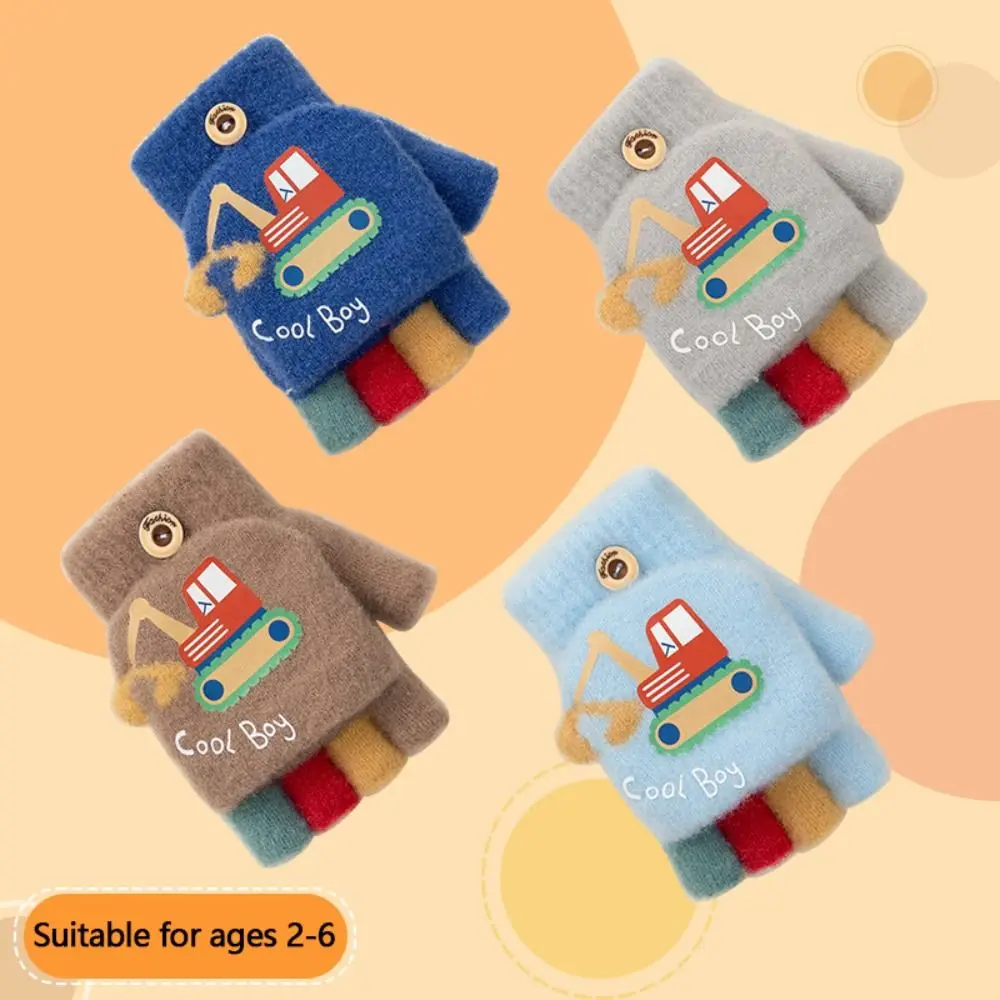 

Fashion Autumn Winter Warm Gloves Exposed Finger Cute Cartoon Knitted Gloves Plush Thickened Half Finger Flip Gloves for