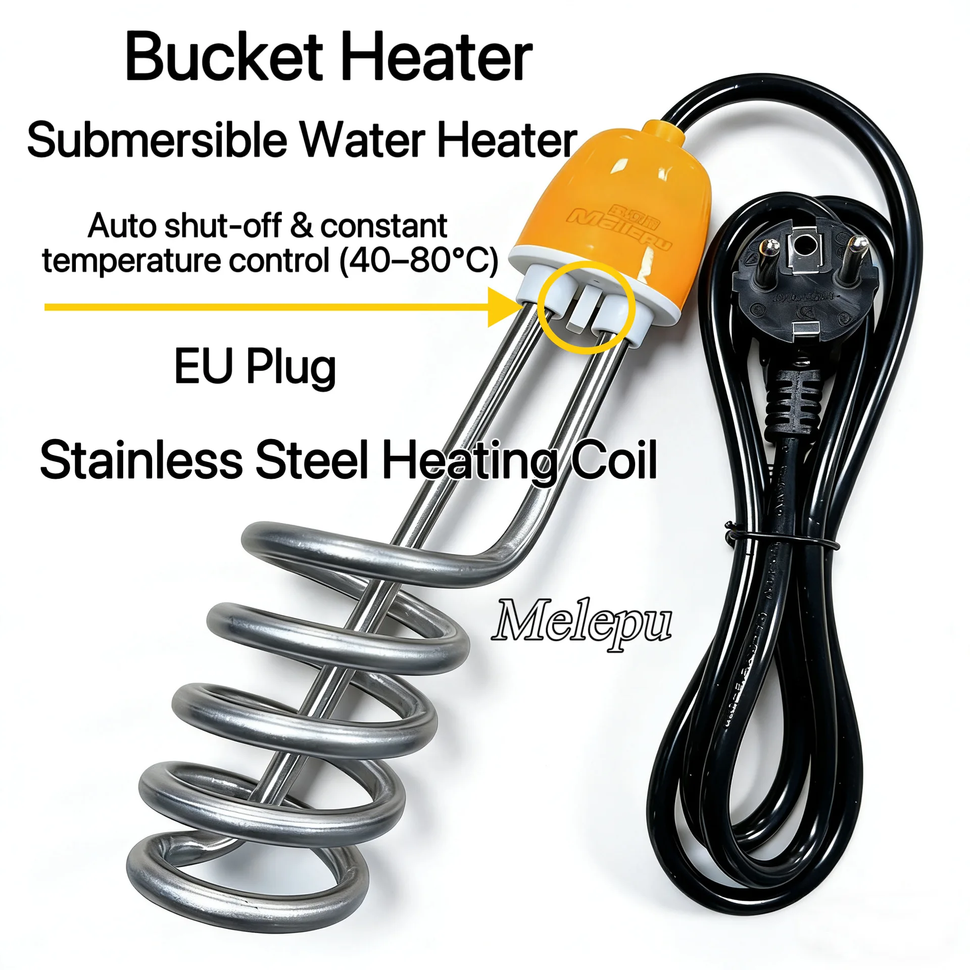 Portable Electric Water Heating Rod Auto Shut Off 220V EU Plug Immersion Boiler Heating Element